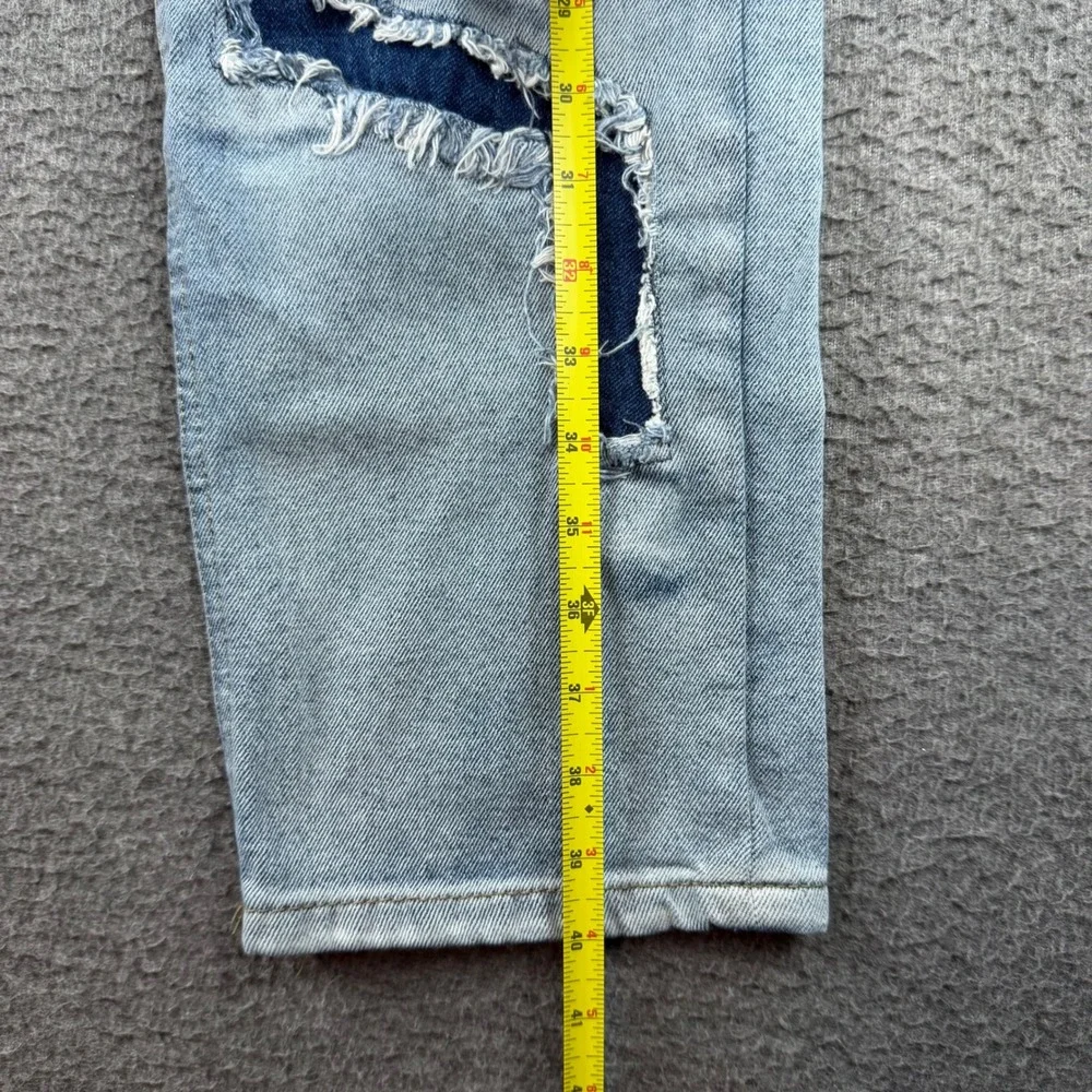 boohooMAN Jeans Men's 28 Blue Distressed Patchwork Straight Leg Streetwear